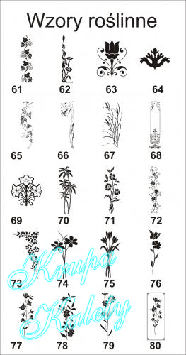 Motywy roślinne grawer na szkło lub naklejki.