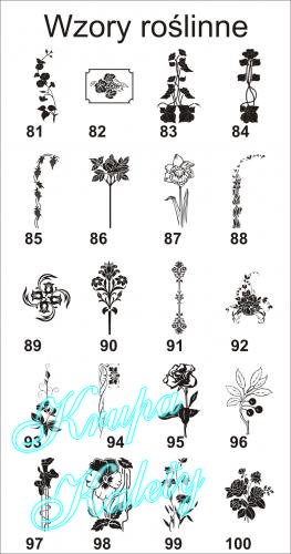 Motywy roślinne grawer na szkło lub naklejki.