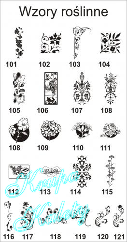 Motywy roślinne grawer na szkło lub naklejki.