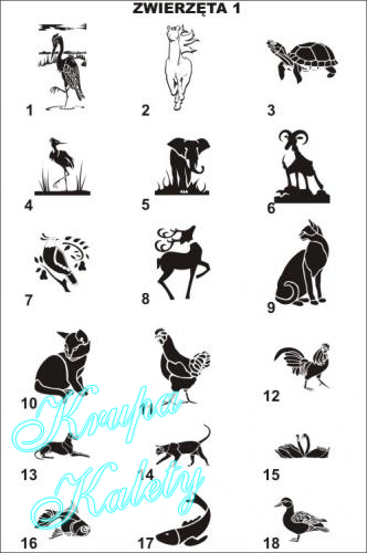 Wzory - zwierzęta do piaskowania na szkle lub naklejki.