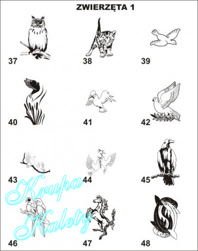 Wzory - zwierzęta do piaskowania na szkle lub naklejki.