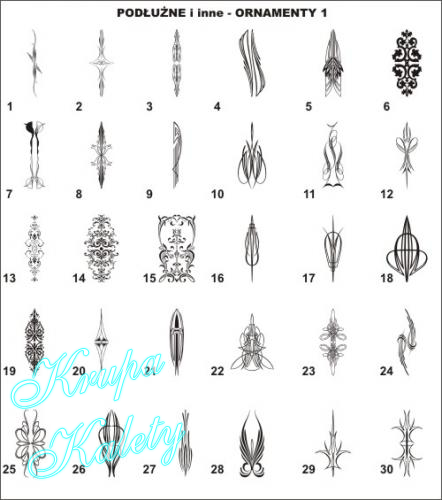 wzory ornamenty podłużne i inne.